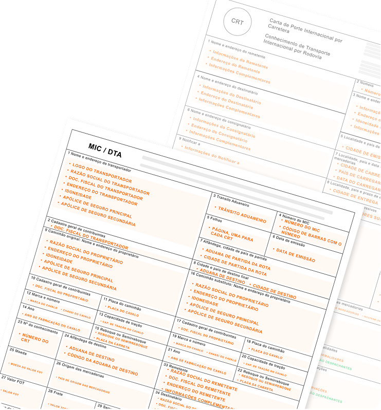 Dois papeis um sobre o outro representando o MIC e o CRT com campos personalizados em laranja